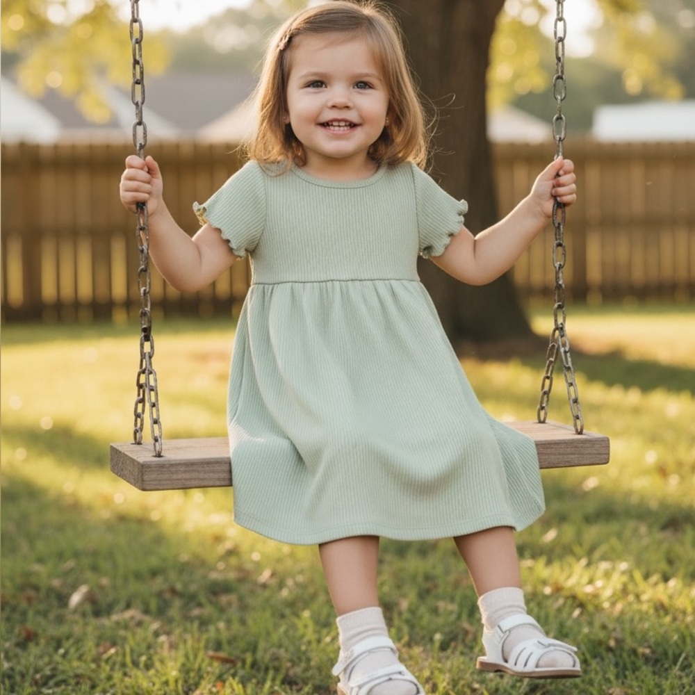 New toddler girls sage green 2t Cat & Jack ribbed dress